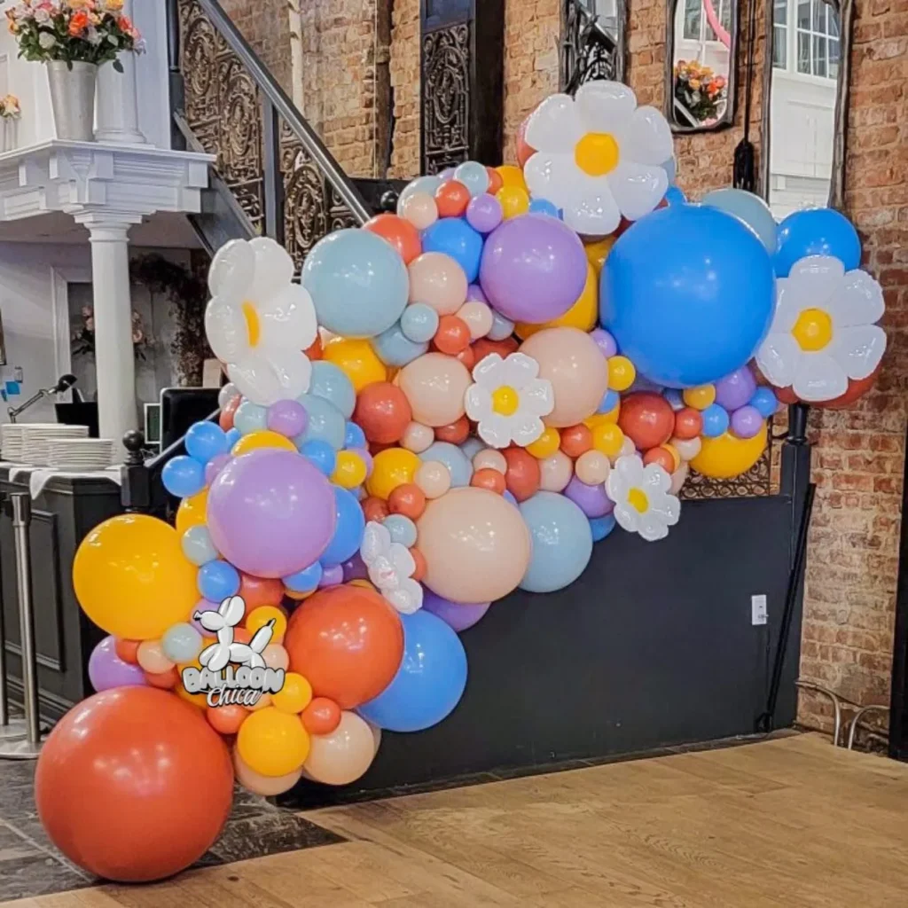 organic balloon garland with flowers