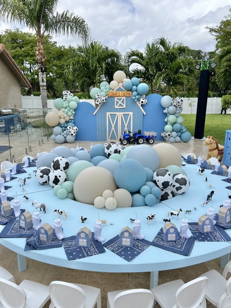 Backdrop Barn First Birthday Backdrop and Balloons