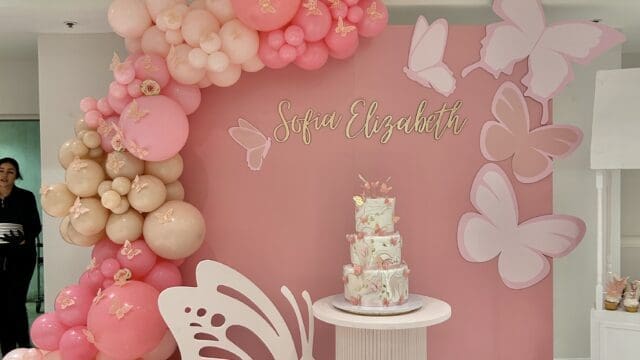 Gallery Backdrop and Balloon Garland Pink Butterfly Baby Shower