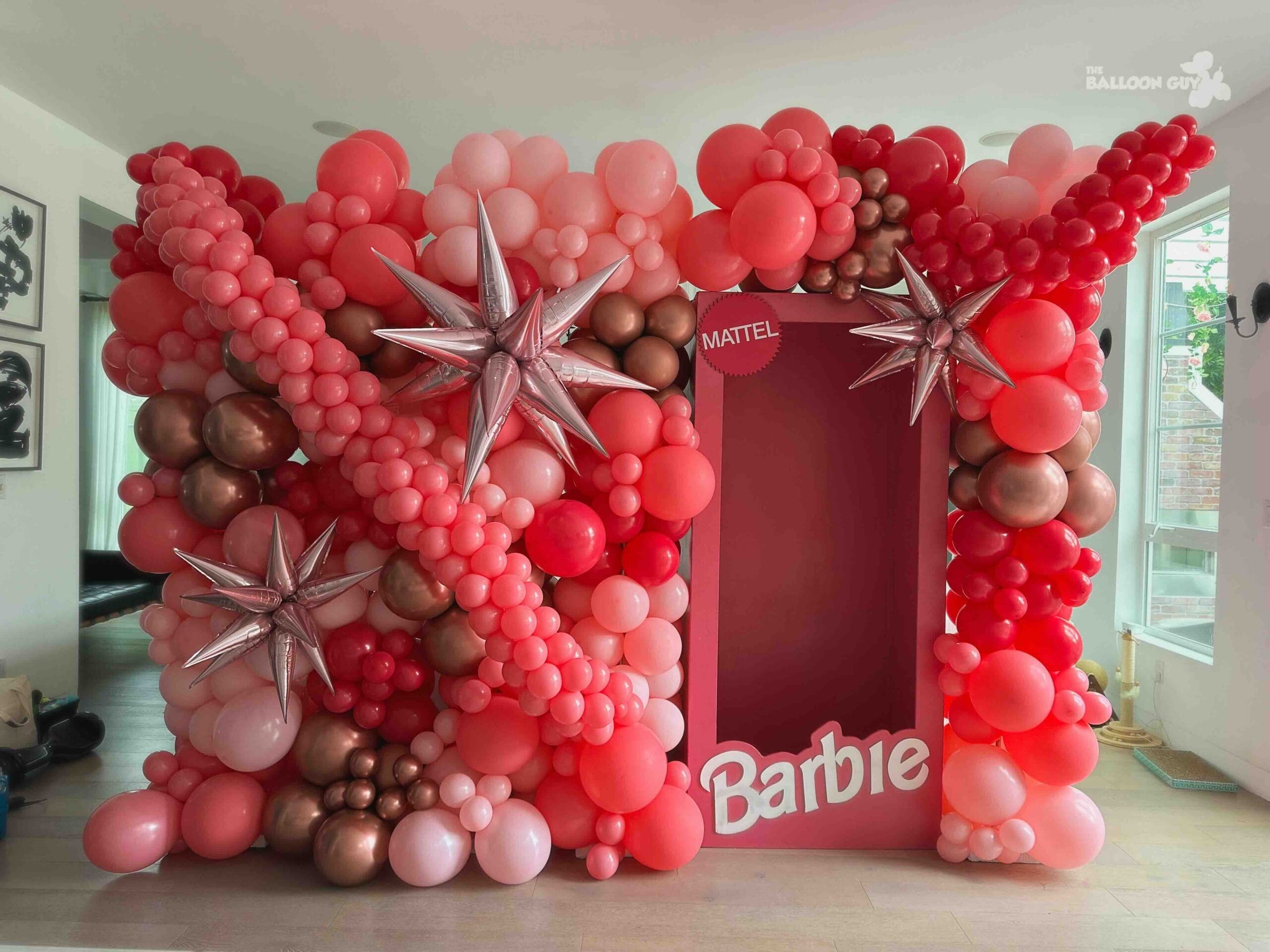 barbie themed balloon wall