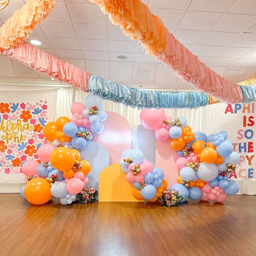 alpha+phi+balloon+garland+arch+waco+texas+rush+bid+day+balloons+baylor+marquee+sorority+2-ed9ec0ea